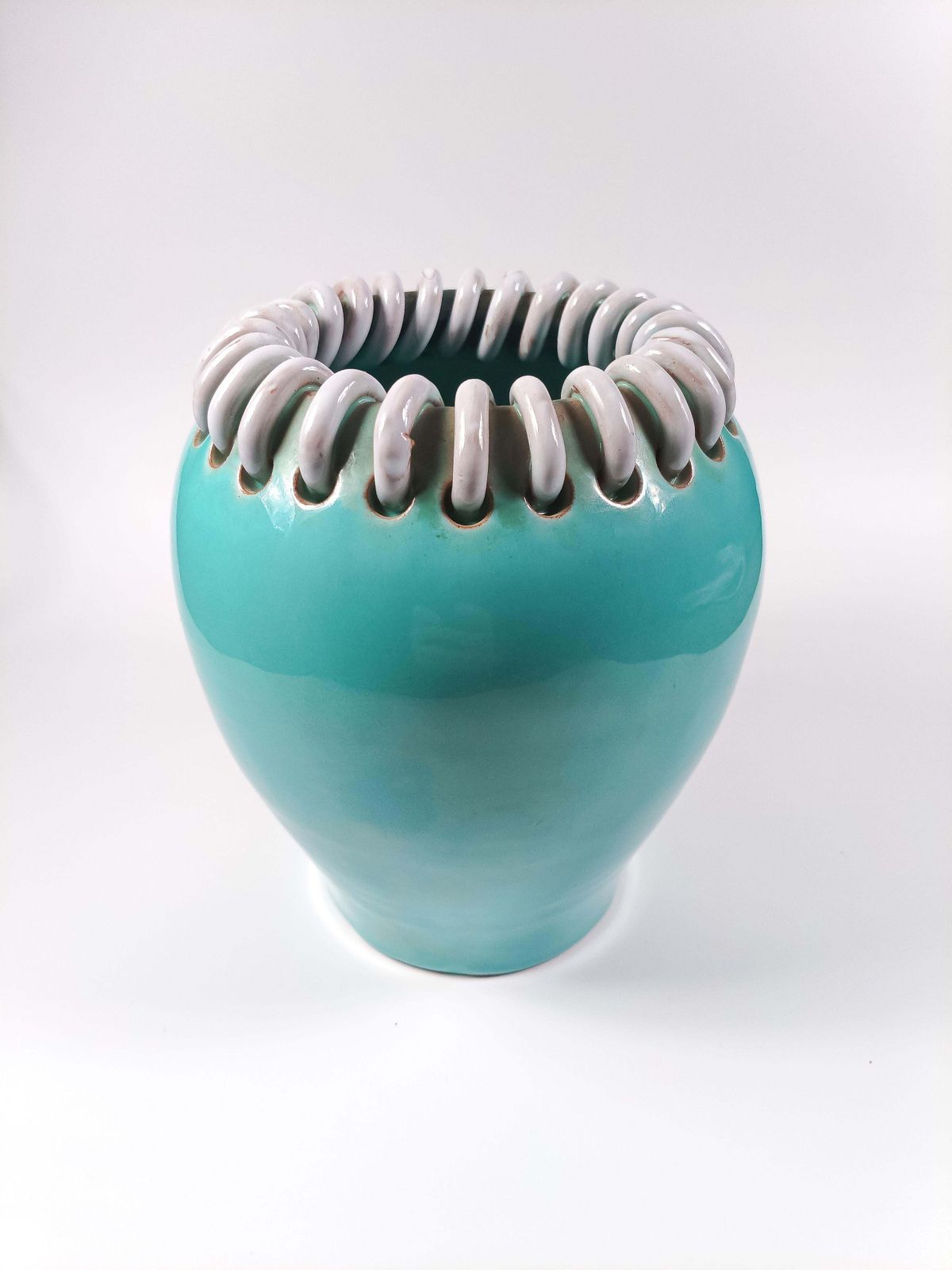 Home Decor Mid Century Turquoise Ceramic Vase By Alexandre De Wemmel, Belgium, 1950s photo