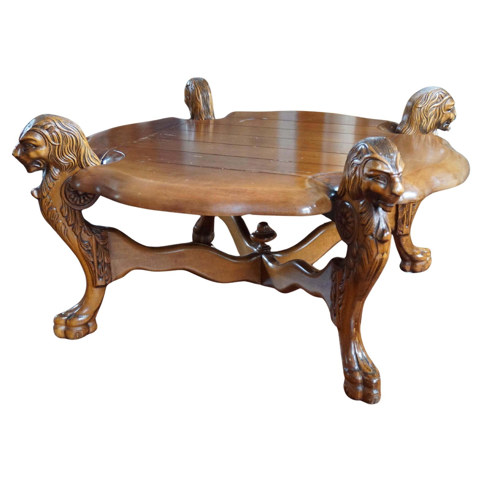 Rustic Elegance Hand Carved Lion Leg Coffee Table, France Or Italy, Circa 1940s