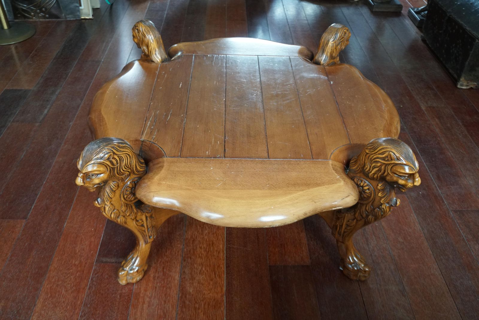 Rustic Elegance Hand Carved Lion Leg Coffee Table, France Or Italy, Circa 1940s photo buy