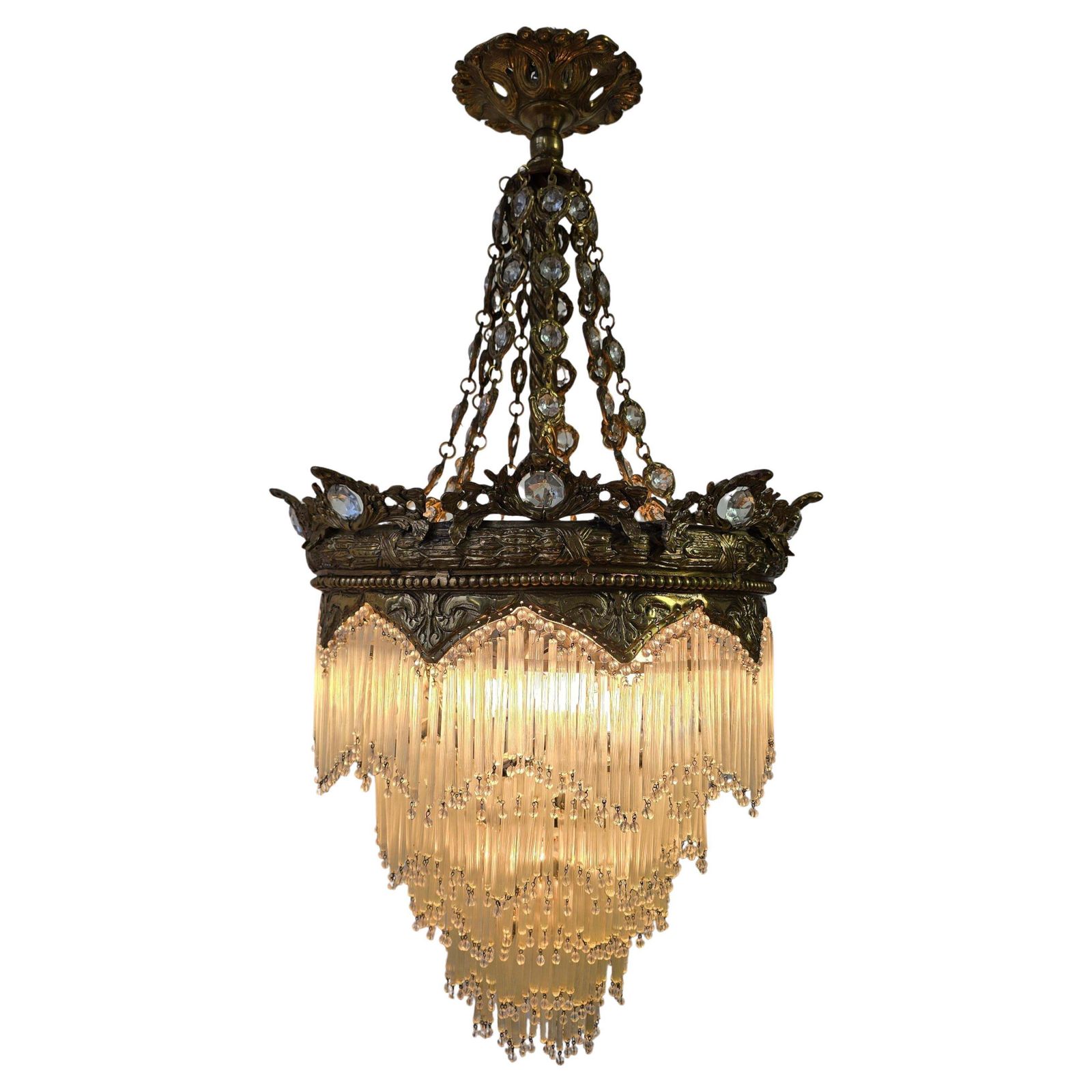 Grand Belle époque Crown Chandelier With Opaline Glass Fringe, Continental photo furniture