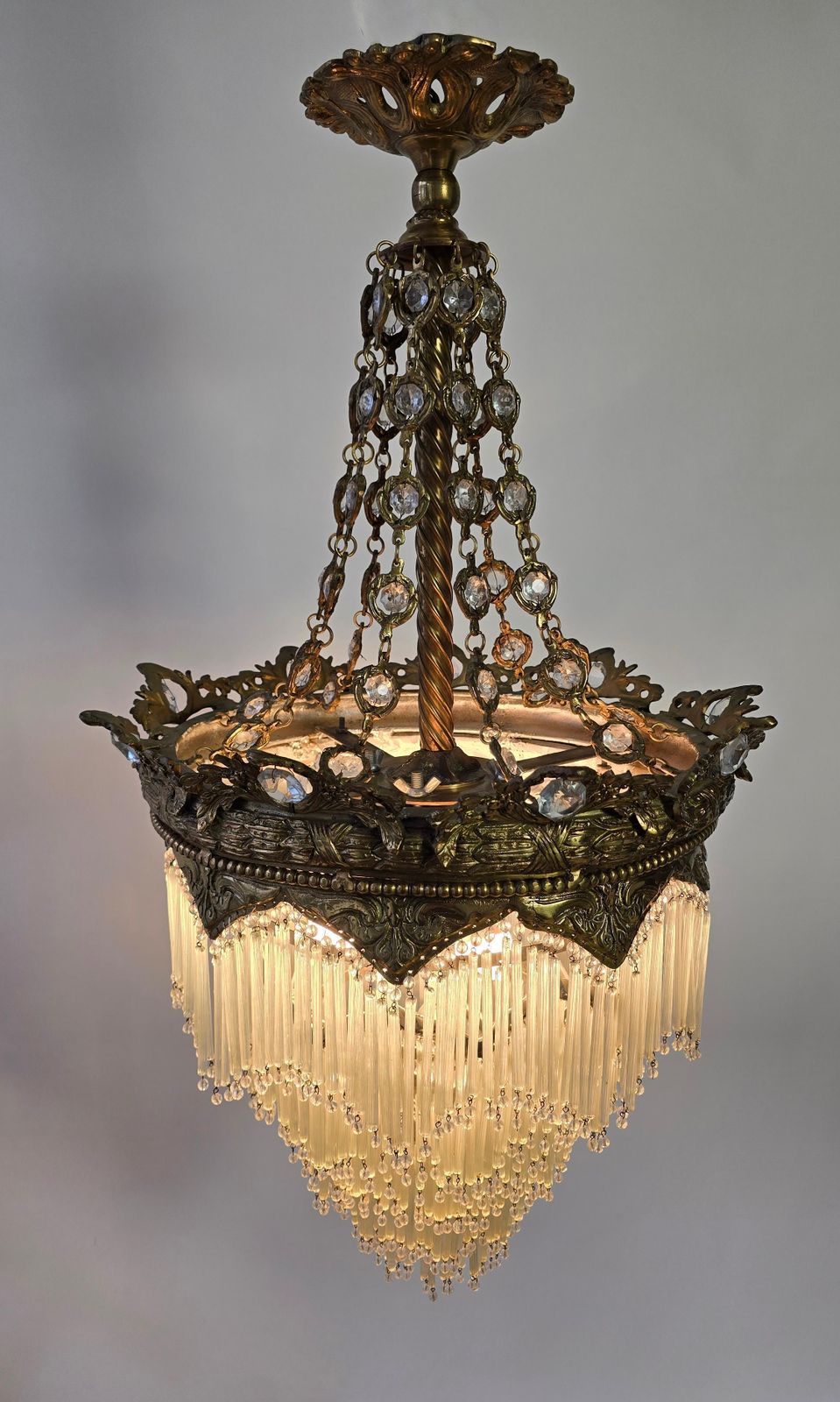 Grand Belle époque Crown Chandelier With Opaline Glass Fringe, Continental photo buy