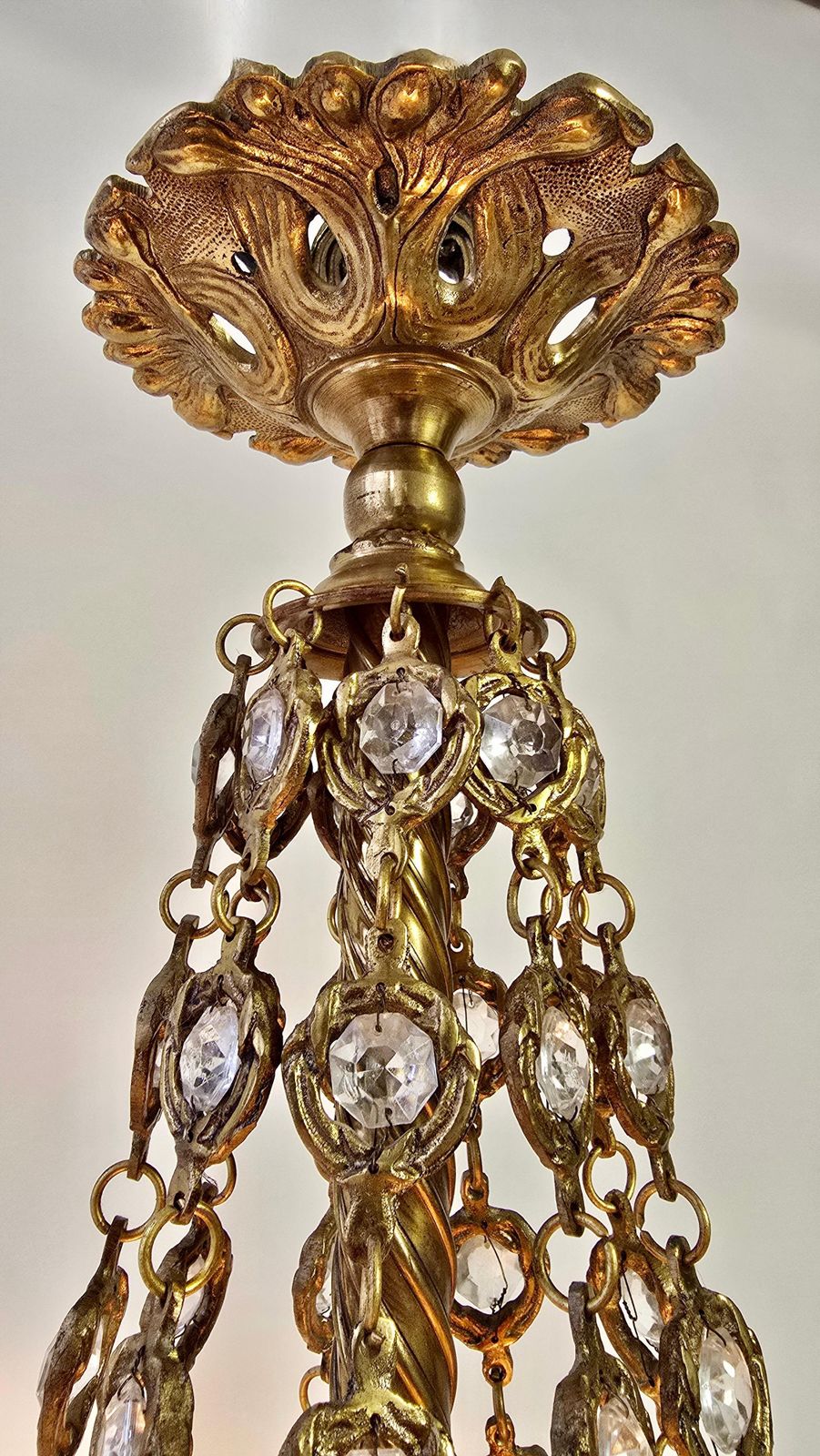Lighting Grand Belle époque Crown Chandelier With Opaline Glass Fringe, Continental photo