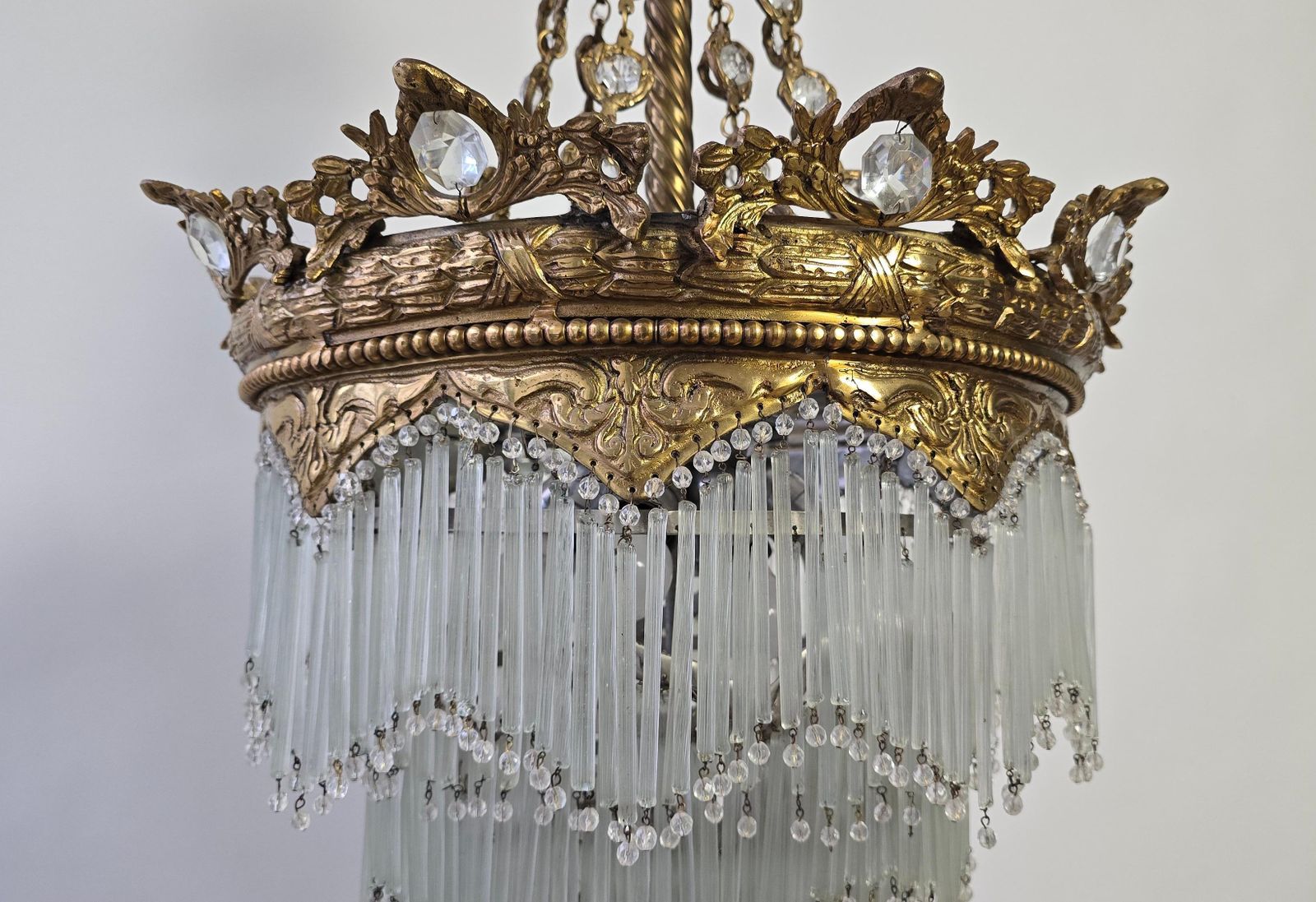 4022.0 Grand Belle époque Crown Chandelier With Opaline Glass Fringe, Continental photo