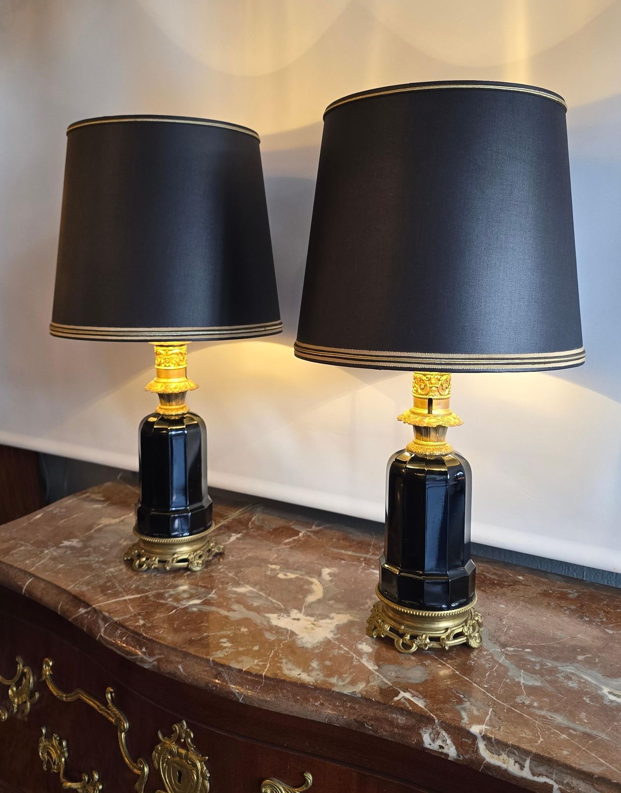 Pair Of French Black Opaline And Gilt Bronze Table Lamps, Circa 1870 photo 6714.0