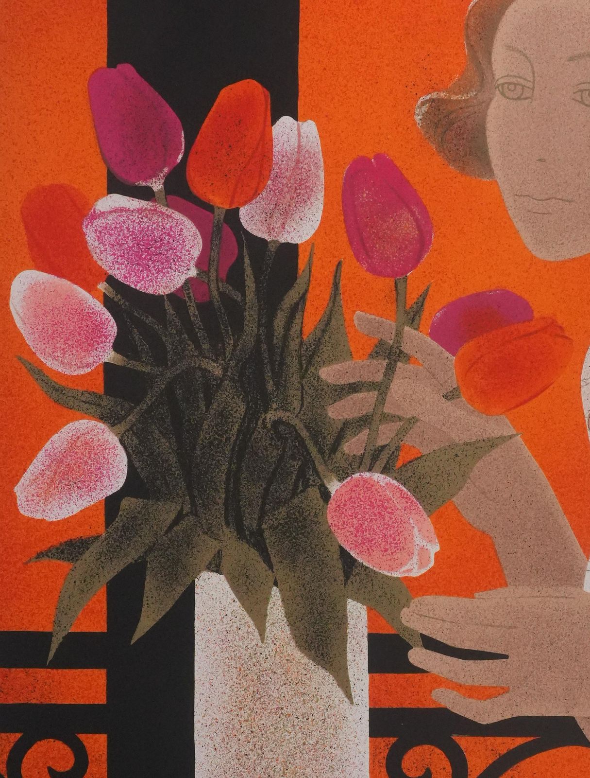 Yves Gannethe Bouquet Of Tulips   Original Lithograph Signed photo Art