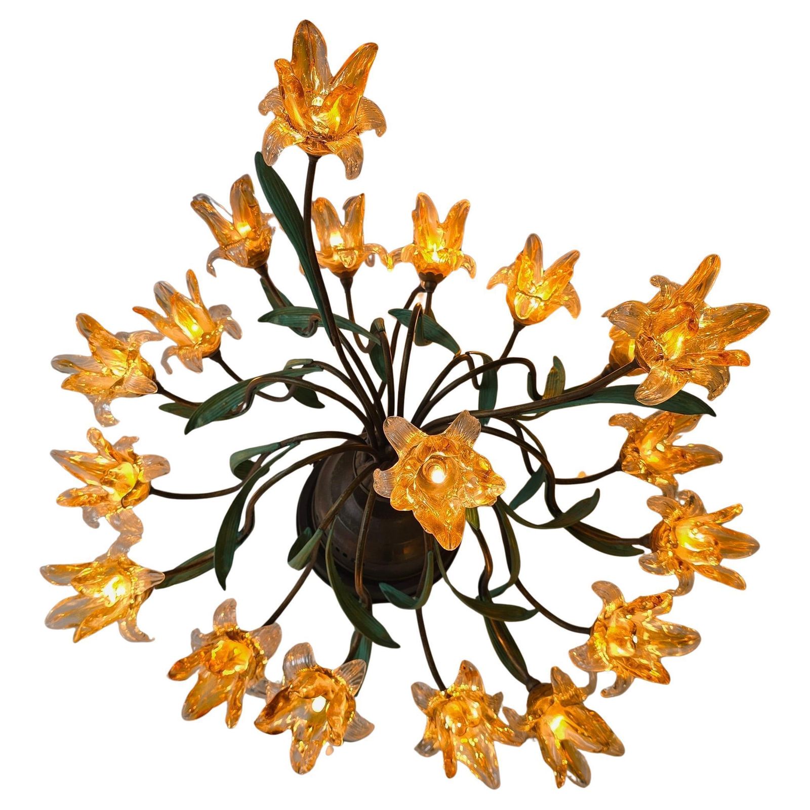 Italian Murano Style Semi Flush Mount Chandelier With 19 Glass Flowers photo 4459.0