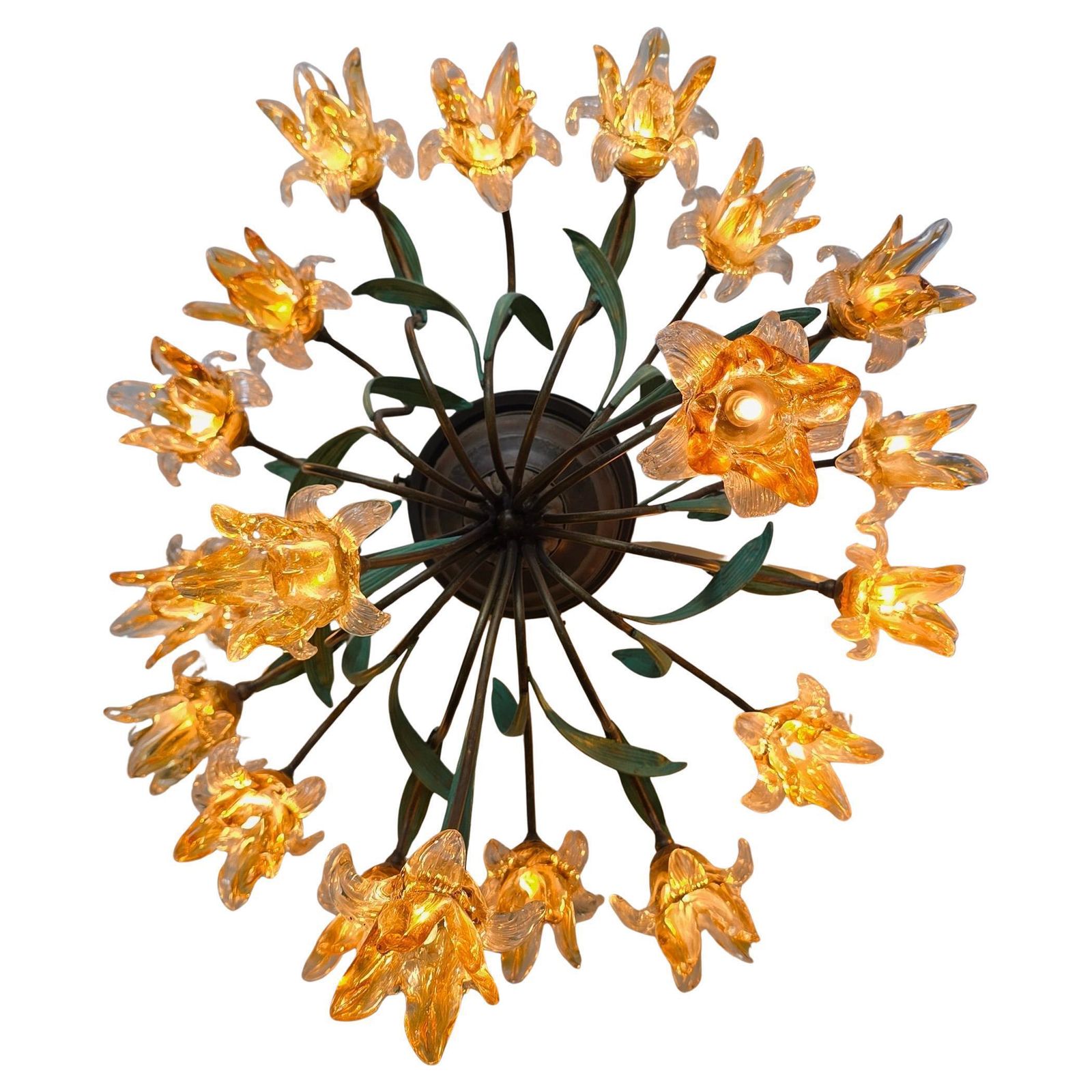 Italian Murano Style Semi Flush Mount Chandelier With 19 Glass Flowers photo buy