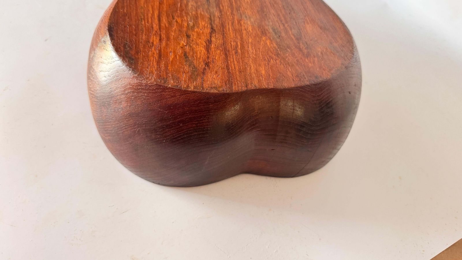 photo for sale 1970s French Wooden Pear Shaped Fruit Basket – Dark Patina Decorative Bowl