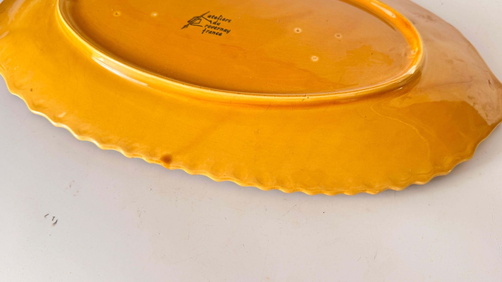 Home Decor 1970s French Ceramic Decorative Dish –Yellow And Brown Glazed Mid Century Design photo