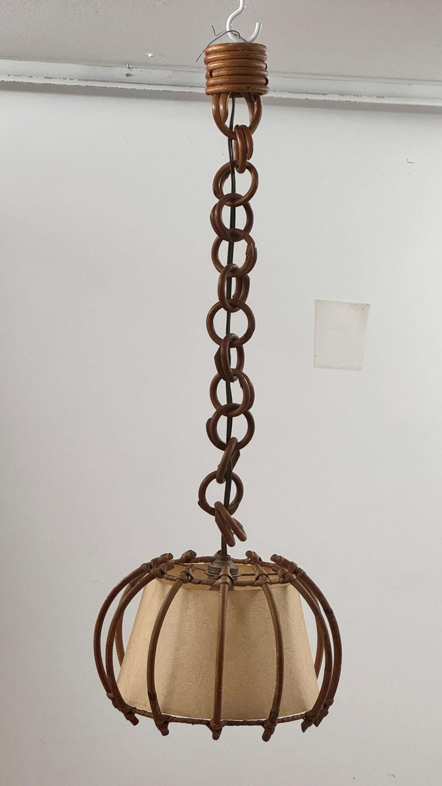 1960s French Wicker & Paper Pendant Light – Sculptural Southern Design photo furniture