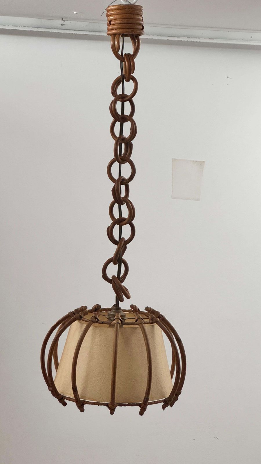 1960s French Wicker & Paper Pendant Light – Sculptural Southern Design photo for sale