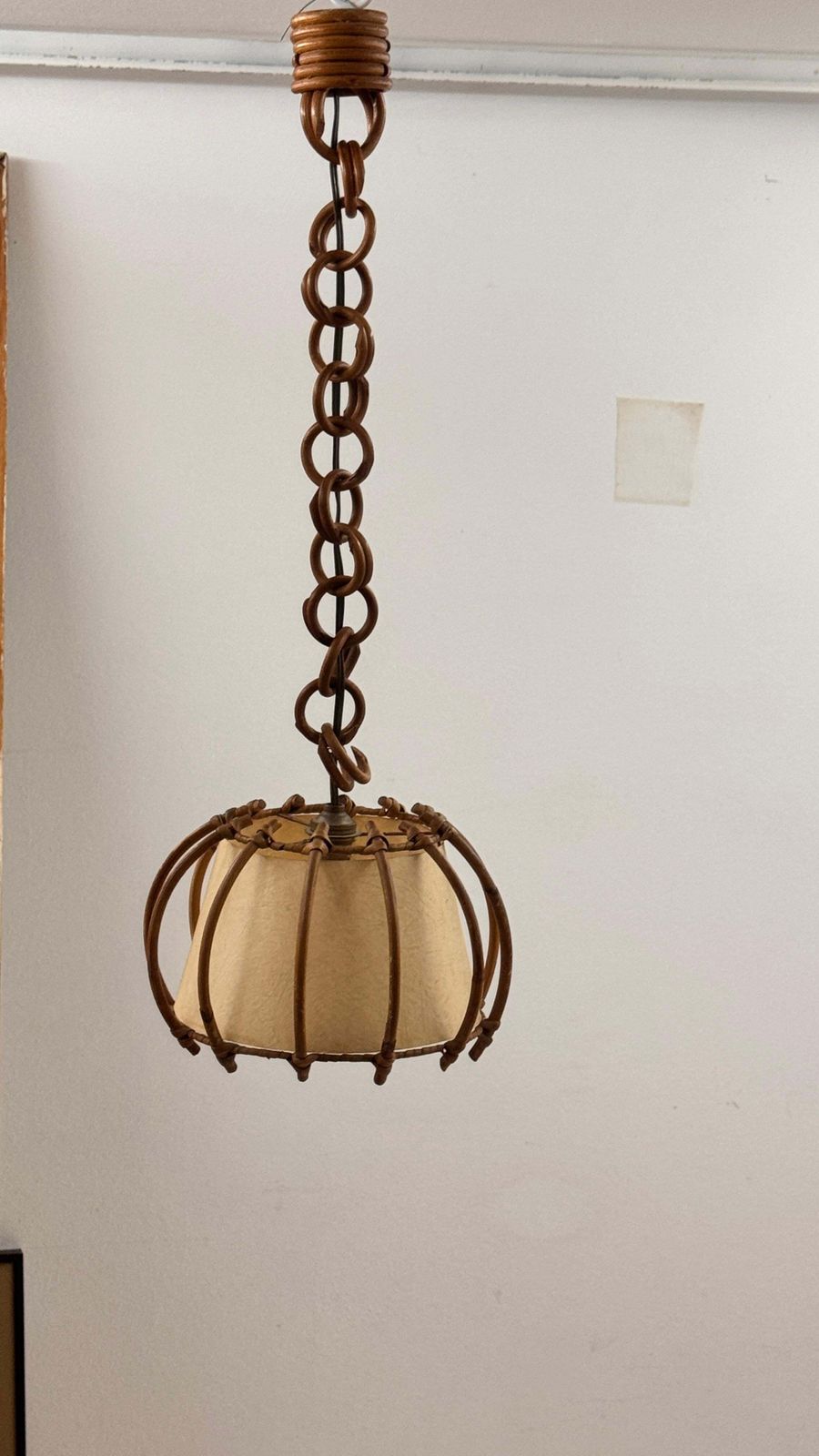 1960s French Wicker & Paper Pendant Light – Sculptural Southern Design photo 468.0