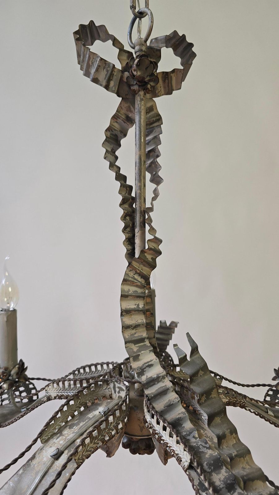 photo for sale Rare Surrealist “High Heel Shoe” Tôle Chandelier, 5 Light, France, Ca. 1950s