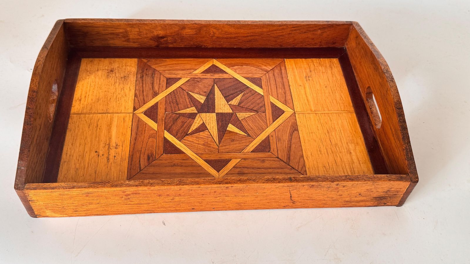 Art Deco Wooden Tray With Geometric Marquetry – France, 1940s photo for sale