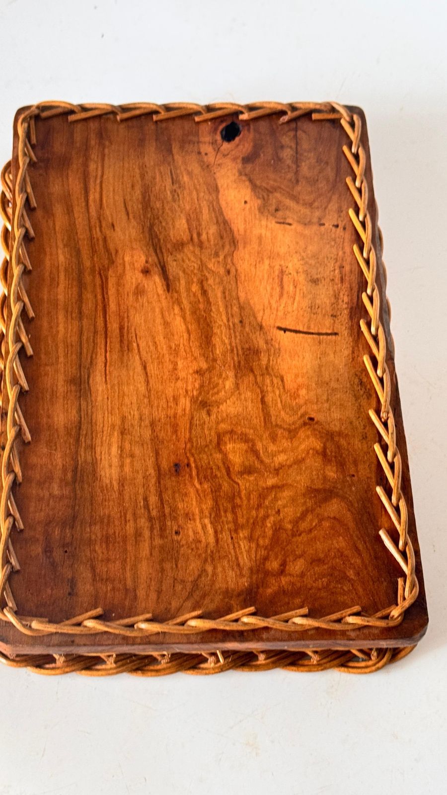 Home Decor Olive Wood And Woven Reed Serving Tray – France, 1970s photo