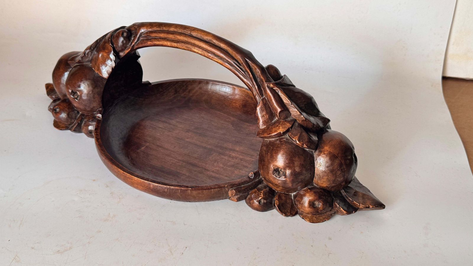 Art Deco Fruit Basket – Hand Carved Wooden Bowl, France, 1930s photo 478.0