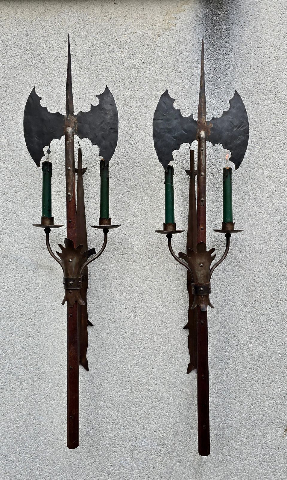 Pair Of French Gothic Revival Wrought Iron Wall Sconces, Circa 1950 photo for sale