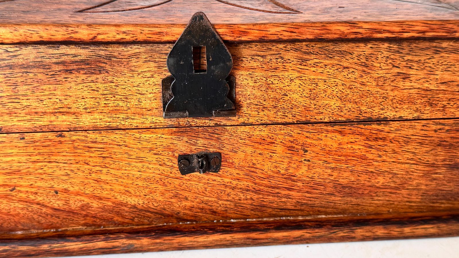 photo furniture French Wooden Box With Ceramic Inlay – Geometric Floral Motif – Circa 1950