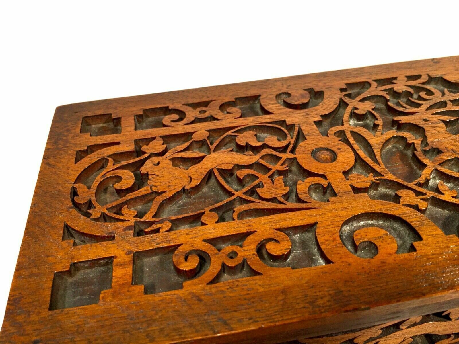 Antique Victorian Fretwork Storage Box / Carved Wooden / 19th Century photo vinterior