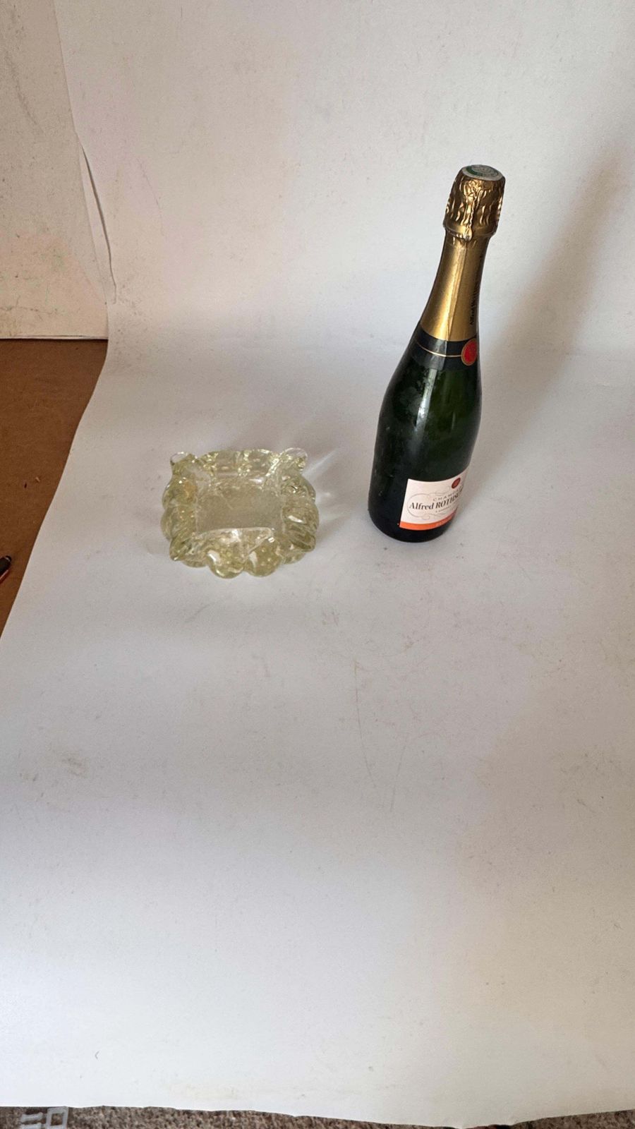 Italian Murano Glass Ashtray – 1960s – Anise Yellow, Hand Blown With Air Bubbles photo furniture