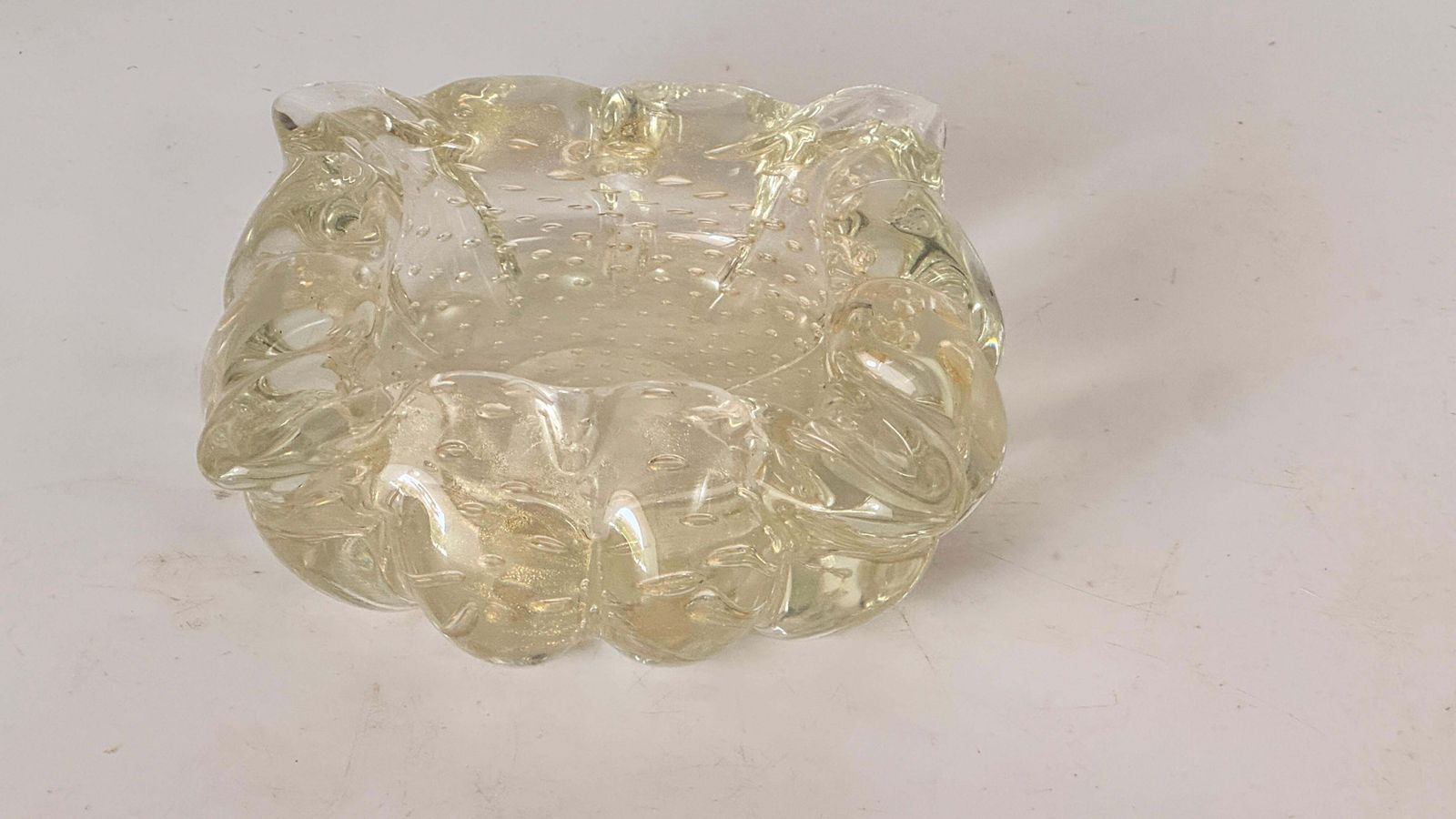 Italian Murano Glass Ashtray – 1960s – Anise Yellow, Hand Blown With Air Bubbles photo Home Decor