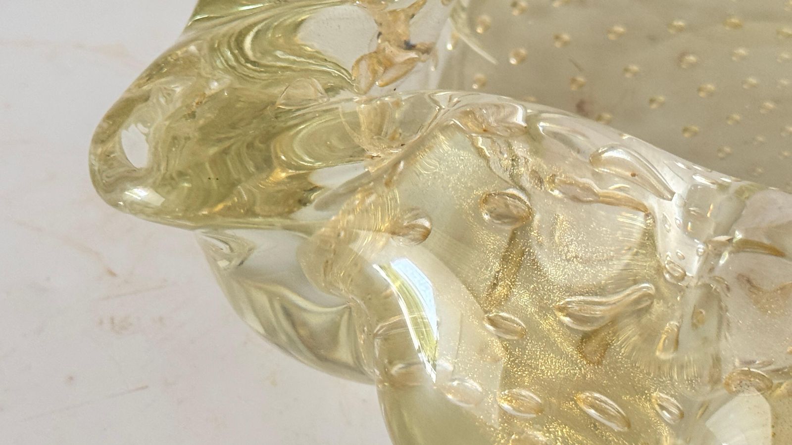 Italian Murano Glass Ashtray – 1960s – Anise Yellow, Hand Blown With Air Bubbles photo buy
