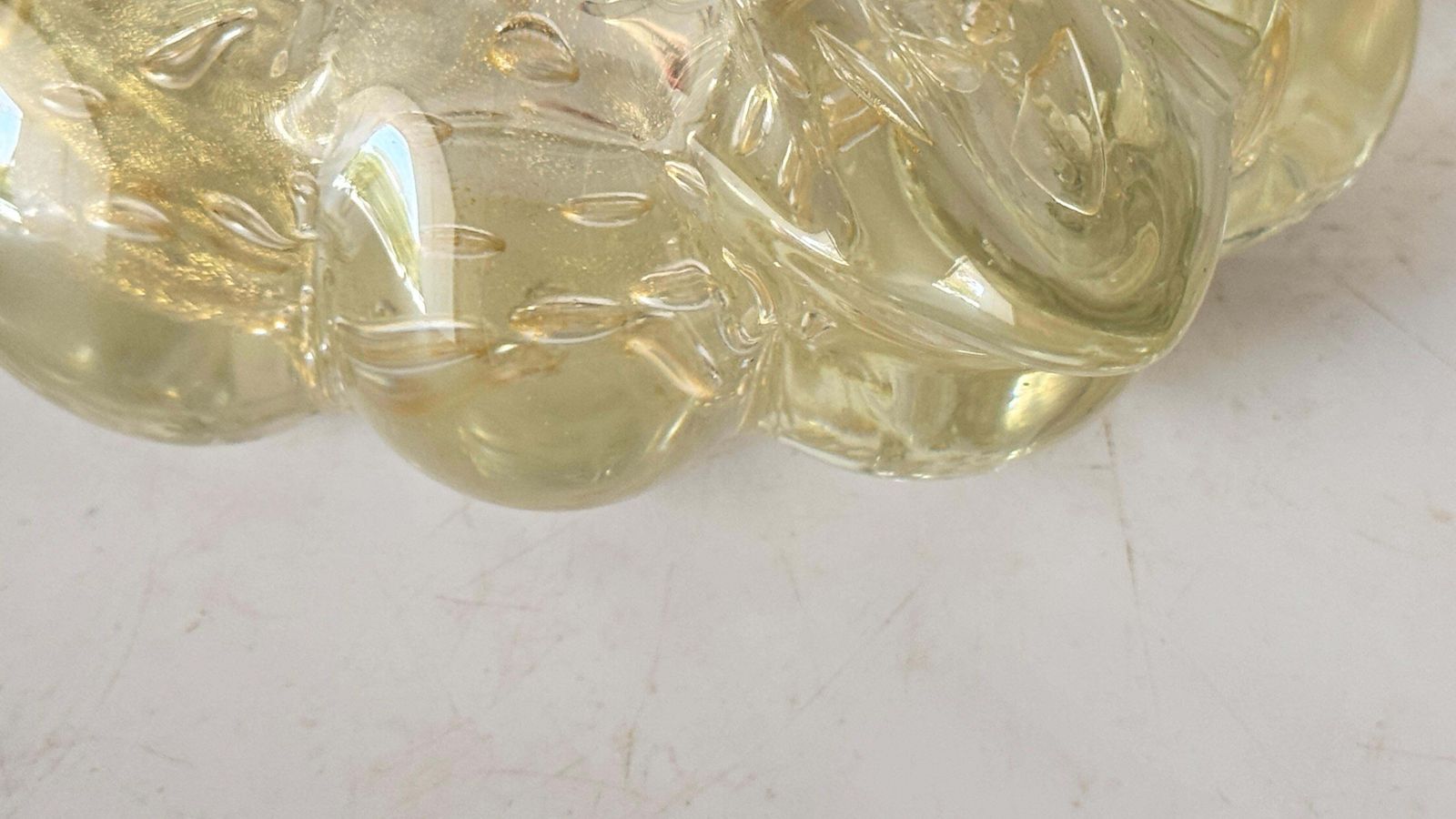 Italian Murano Glass Ashtray – 1960s – Anise Yellow, Hand Blown With Air Bubbles photo vintage