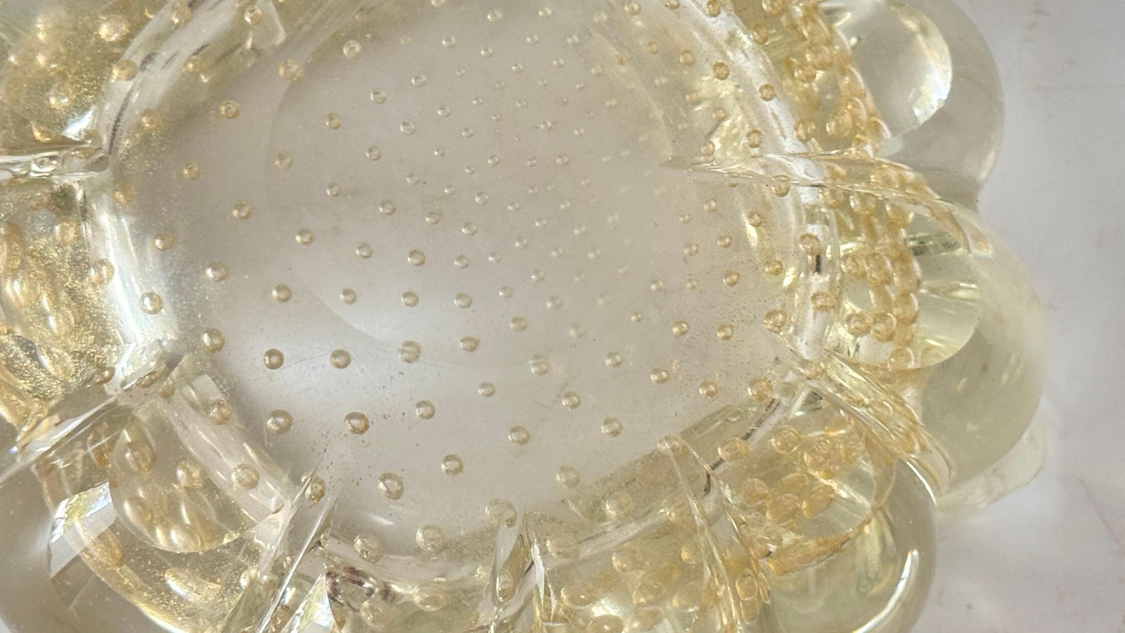 photo furniture Italian Murano Glass Ashtray – 1960s – Anise Yellow, Hand Blown With Air Bubbles