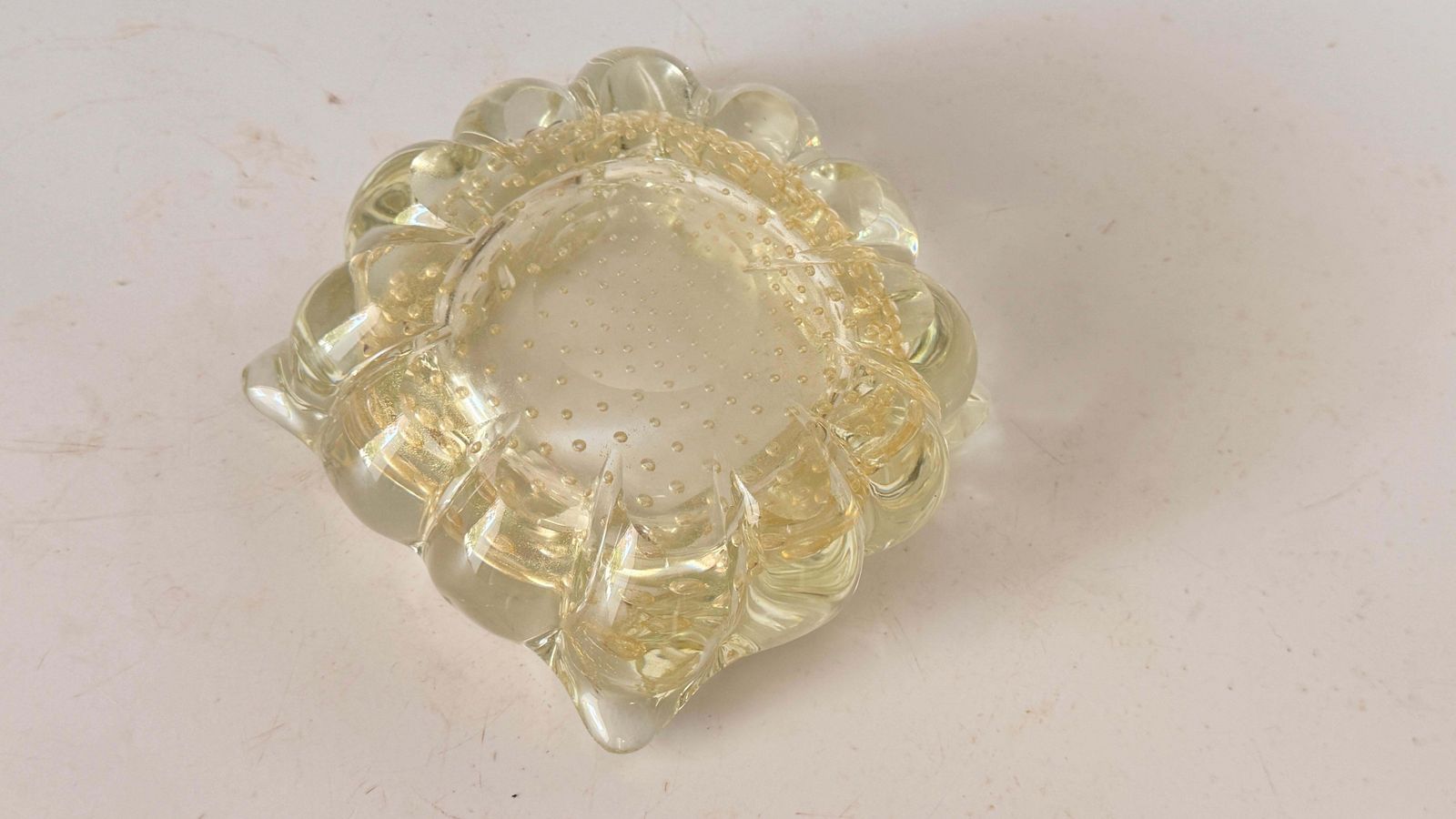 Home Decor Italian Murano Glass Ashtray – 1960s – Anise Yellow, Hand Blown With Air Bubbles photo