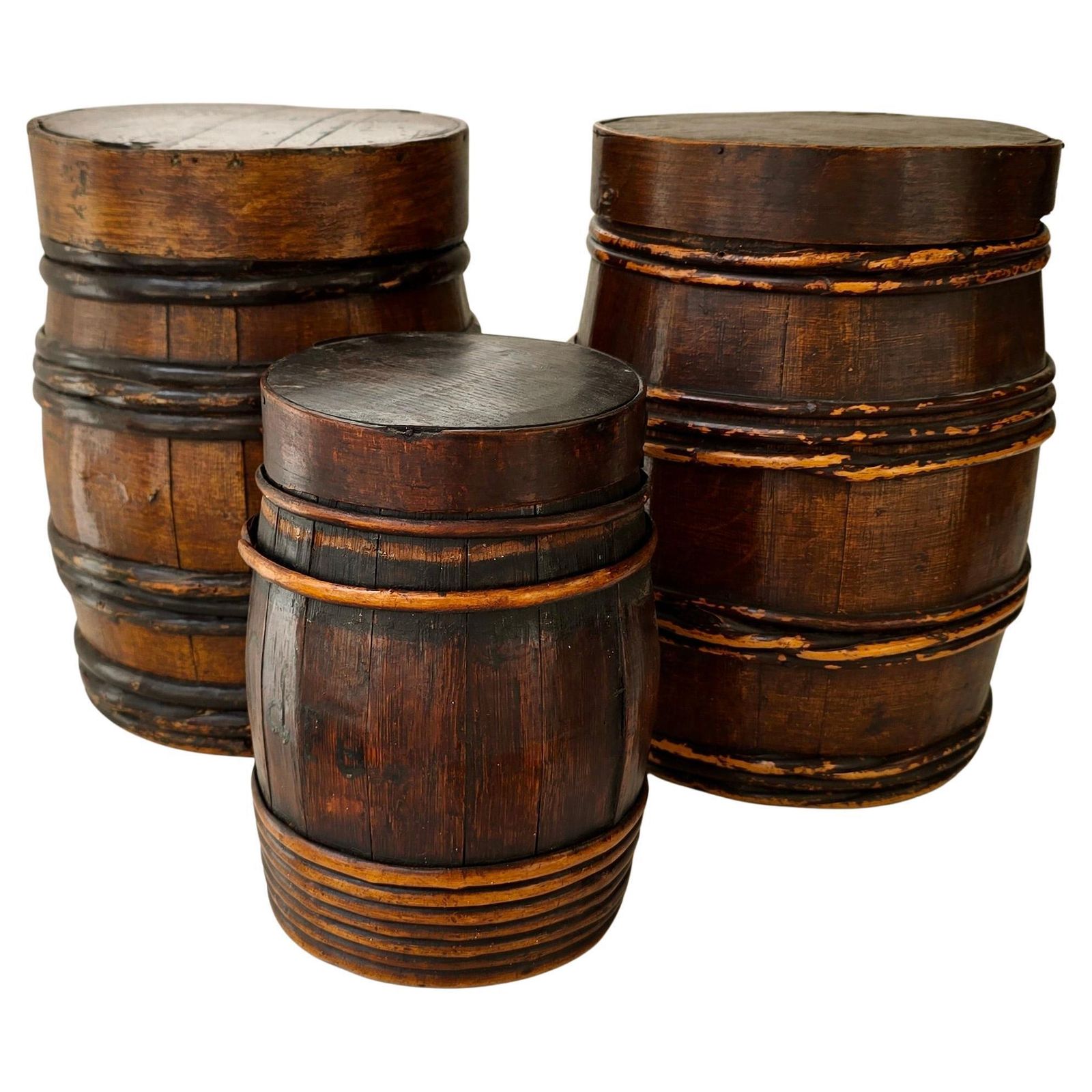 Set Of Three Antique Dutch/Flemish Herring Barrels With Original Inscriptions