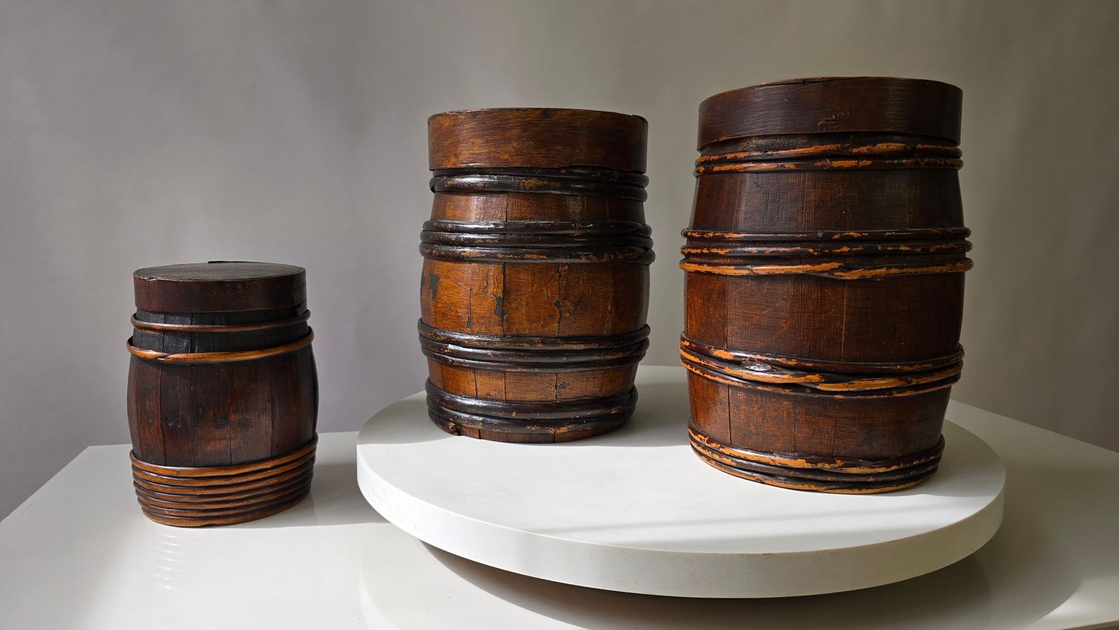 Home Decor Set Of Three Antique Dutch/Flemish Herring Barrels With Original Inscriptions photo