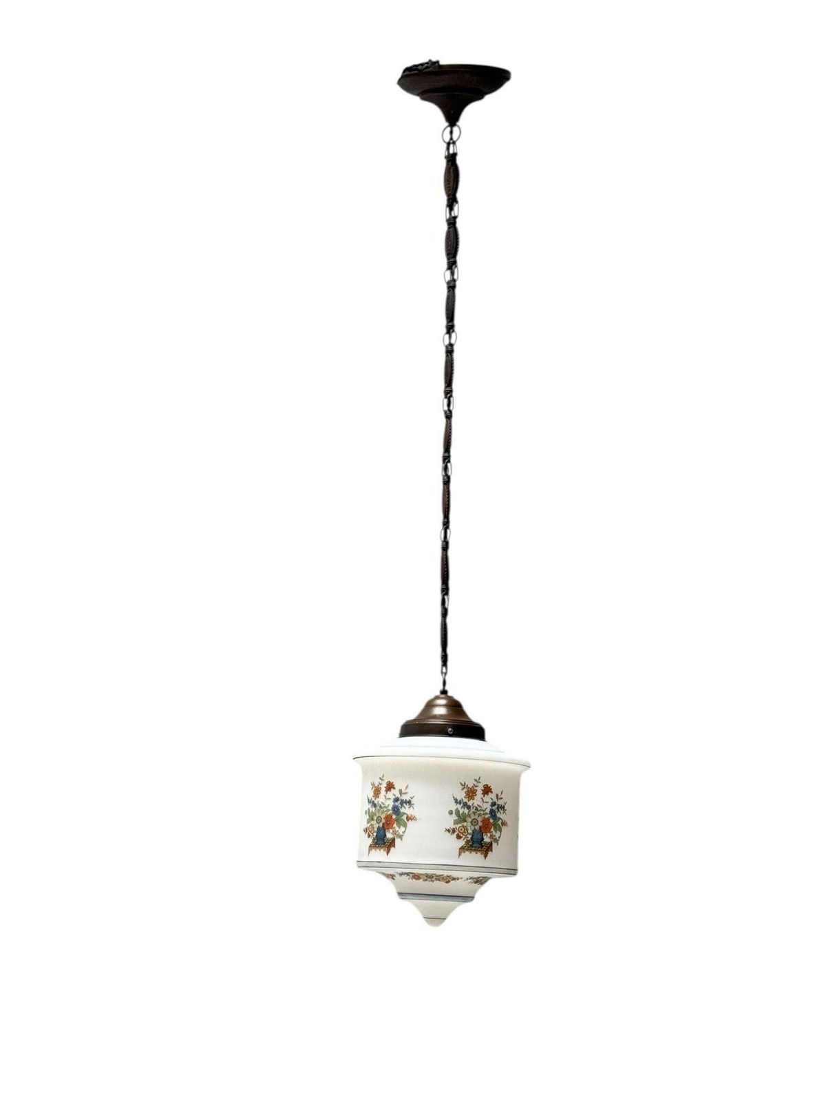 Art Nouveau Pendant Light With Original Hand Painted Glass Shade, 1900s photo for sale