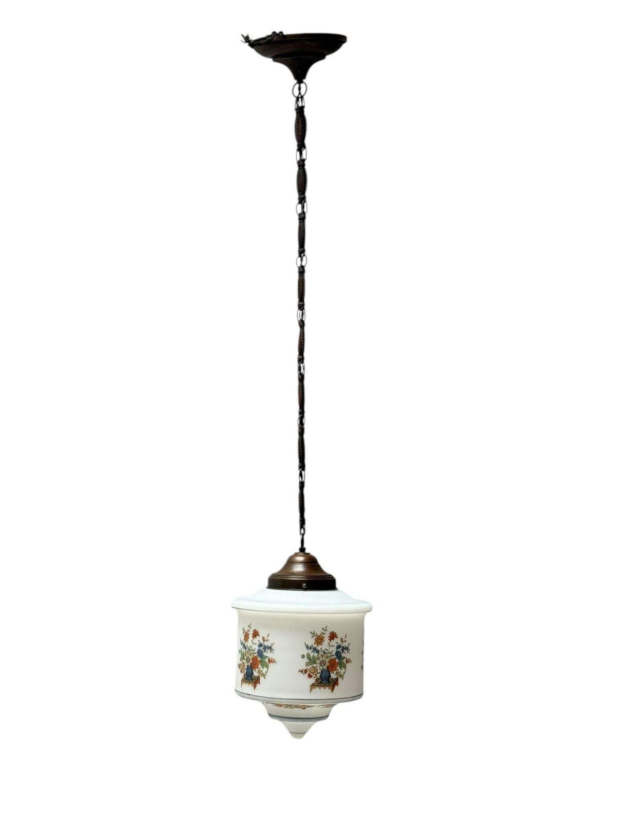Art Nouveau Pendant Light With Original Hand Painted Glass Shade, 1900s photo 778.0