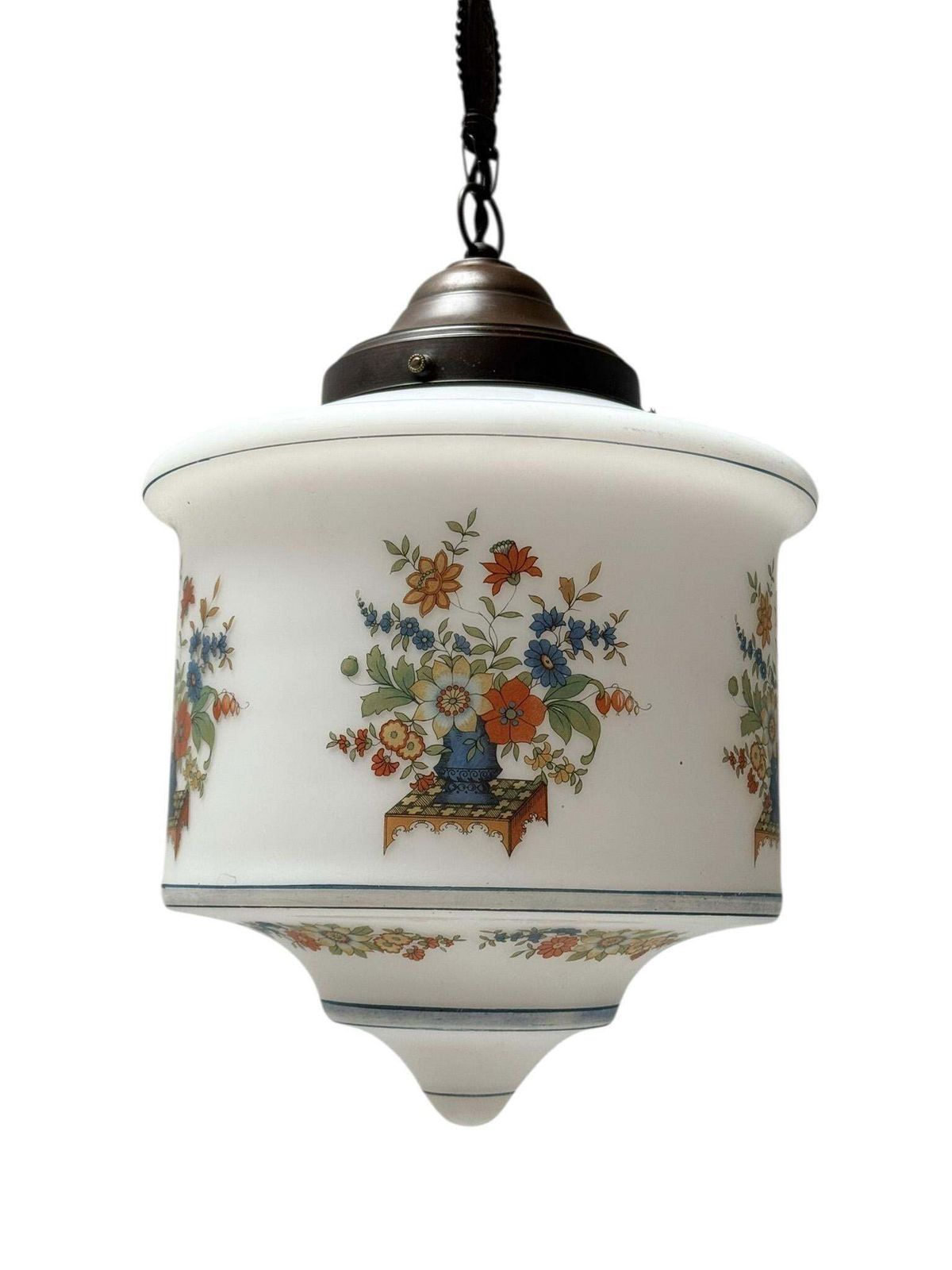 Art Nouveau Pendant Light With Original Hand Painted Glass Shade, 1900s photo vintage