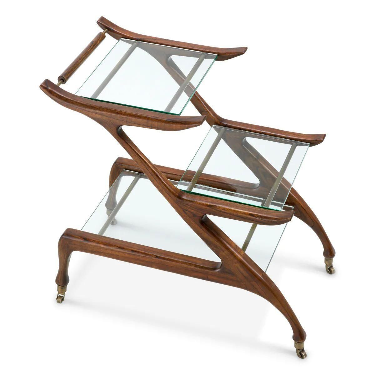 Serving Trolley In Classic Brown Wood And Clear Glass photo Furniture