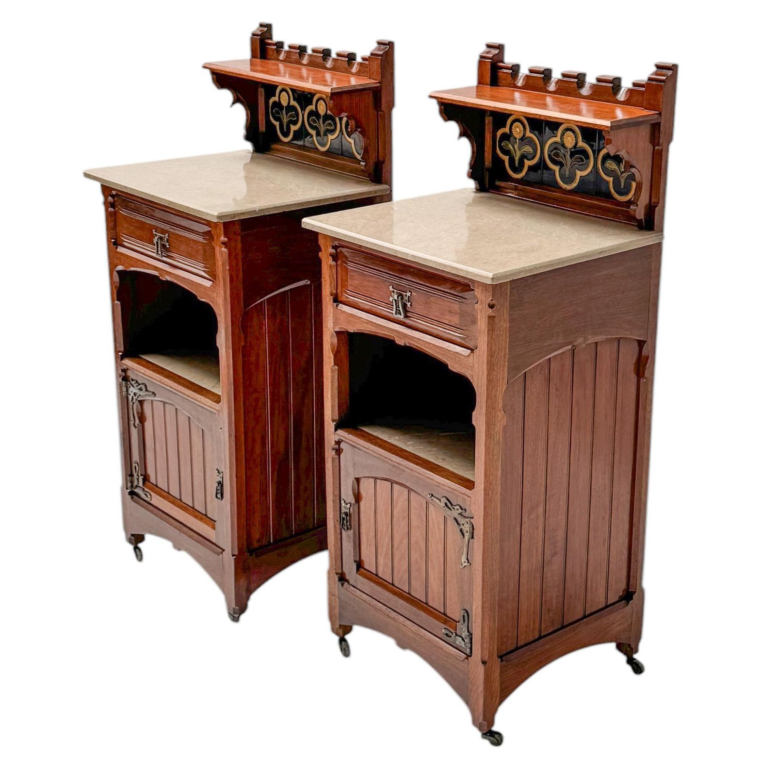 Two Arts & Crafts Nightstands By Gustave Serrurier Bovy, 1900s photo for sale