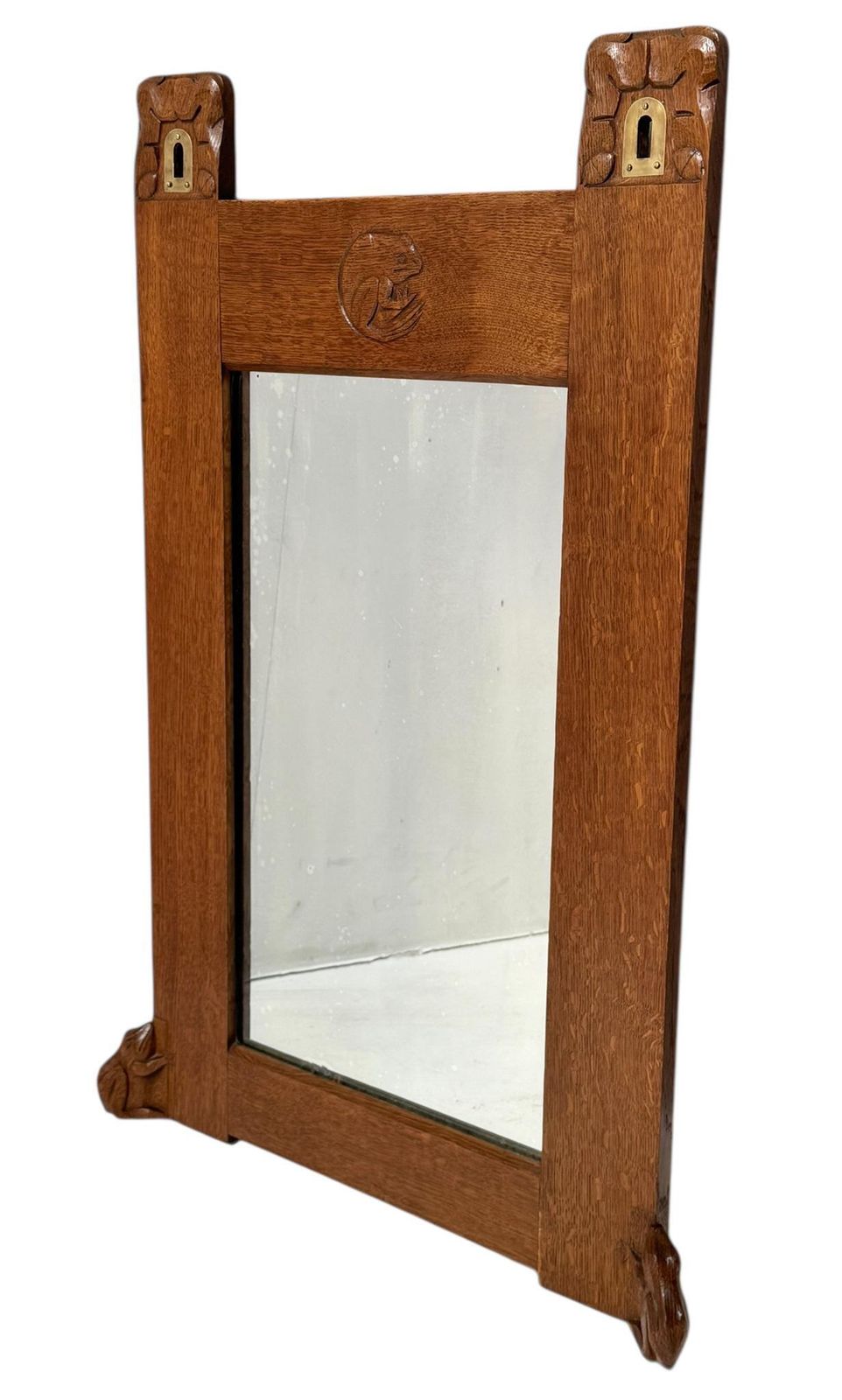 Arts & Crafts Wall Mirror With Hand Carved Frogs By Kobus De Graaff, 1900s photo 2367.0