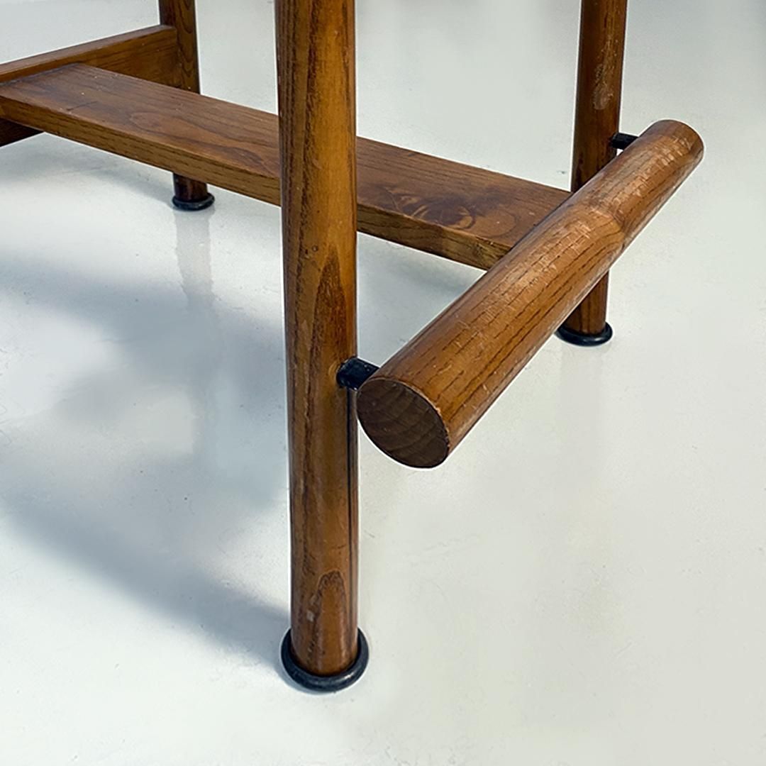 Italian Mid Century Modern Wooden Structure & Faux Leather Seat High Stool 1970s photo for sale