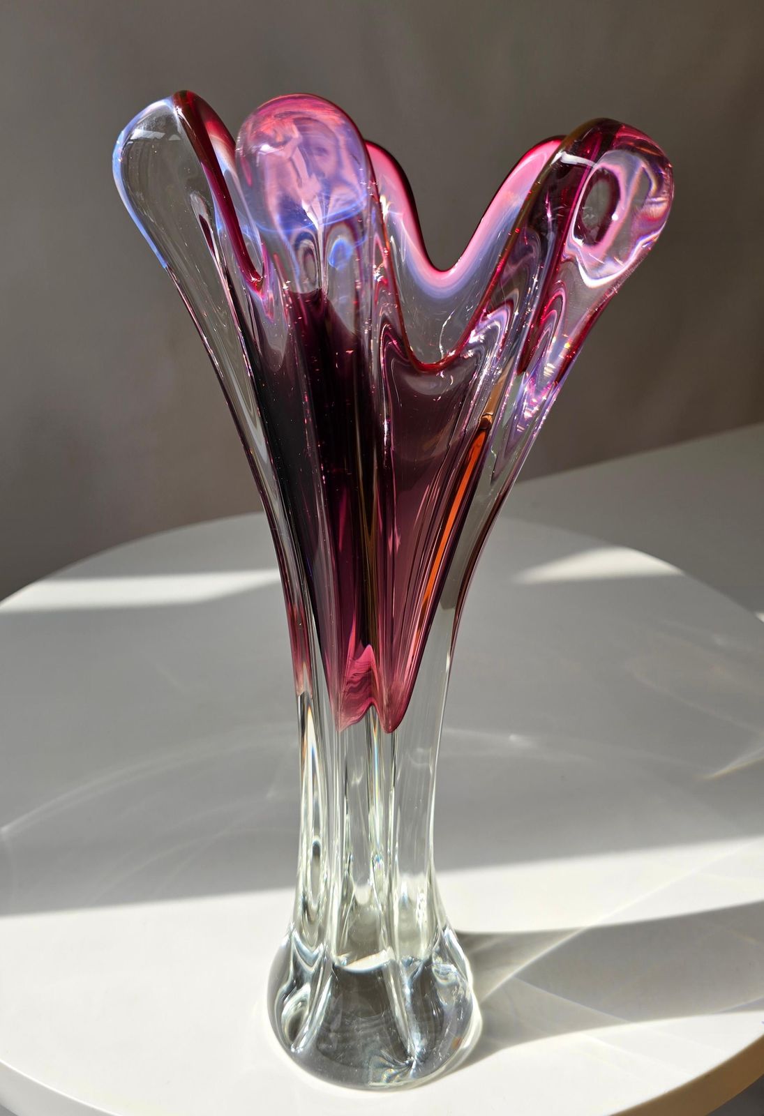 Murano Sommerso Ruby Red Glass Vase With Five Lobes, Italy, 1960s photo for sale