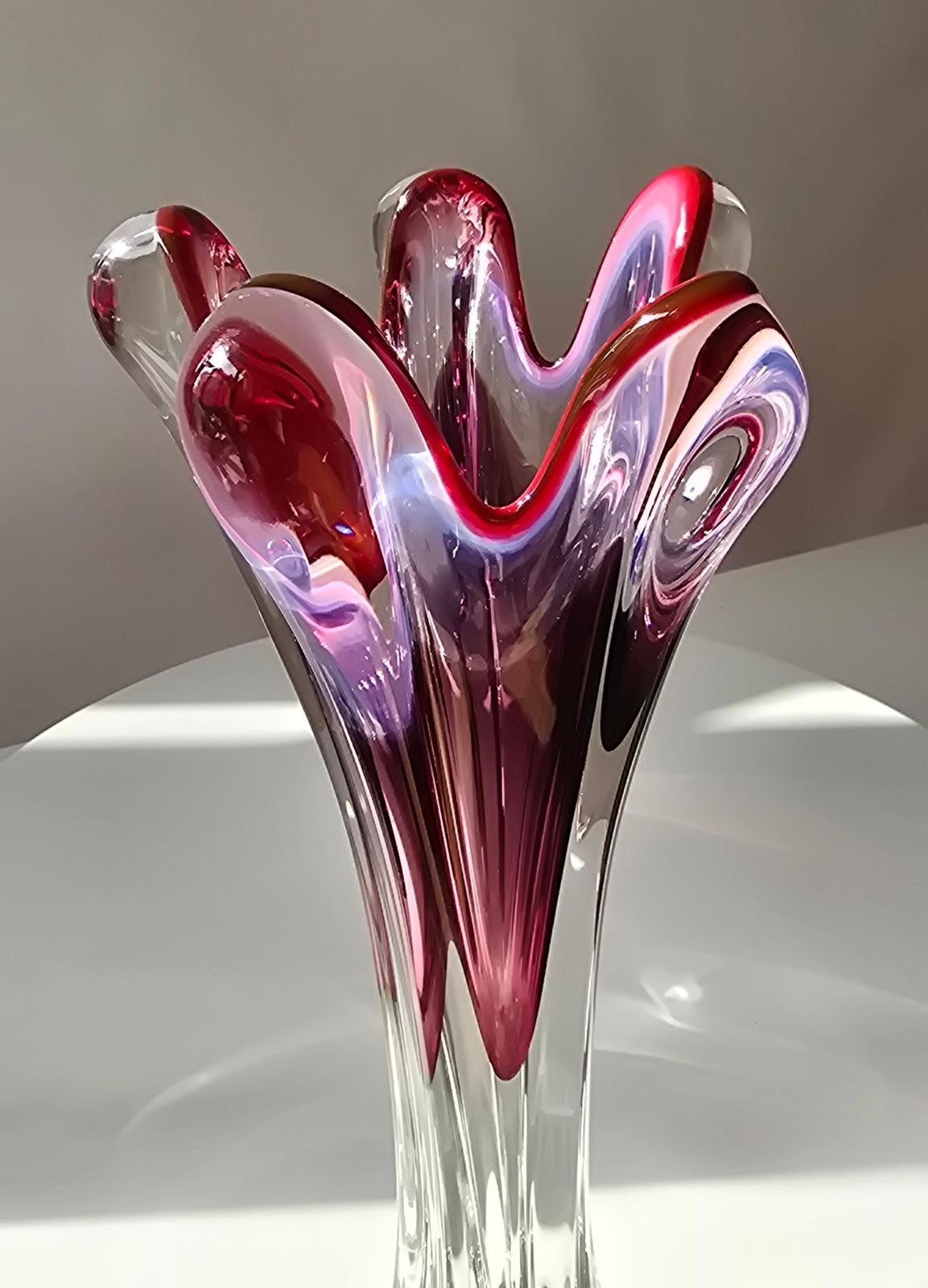 Murano Sommerso Ruby Red Glass Vase With Five Lobes, Italy, 1960s photo Home Decor