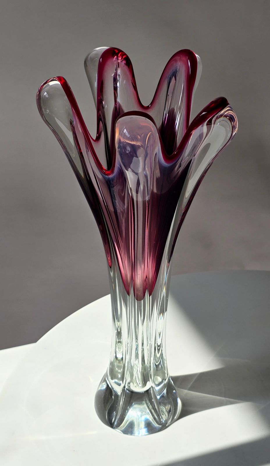 Murano Sommerso Ruby Red Glass Vase With Five Lobes, Italy, 1960s photo vintage