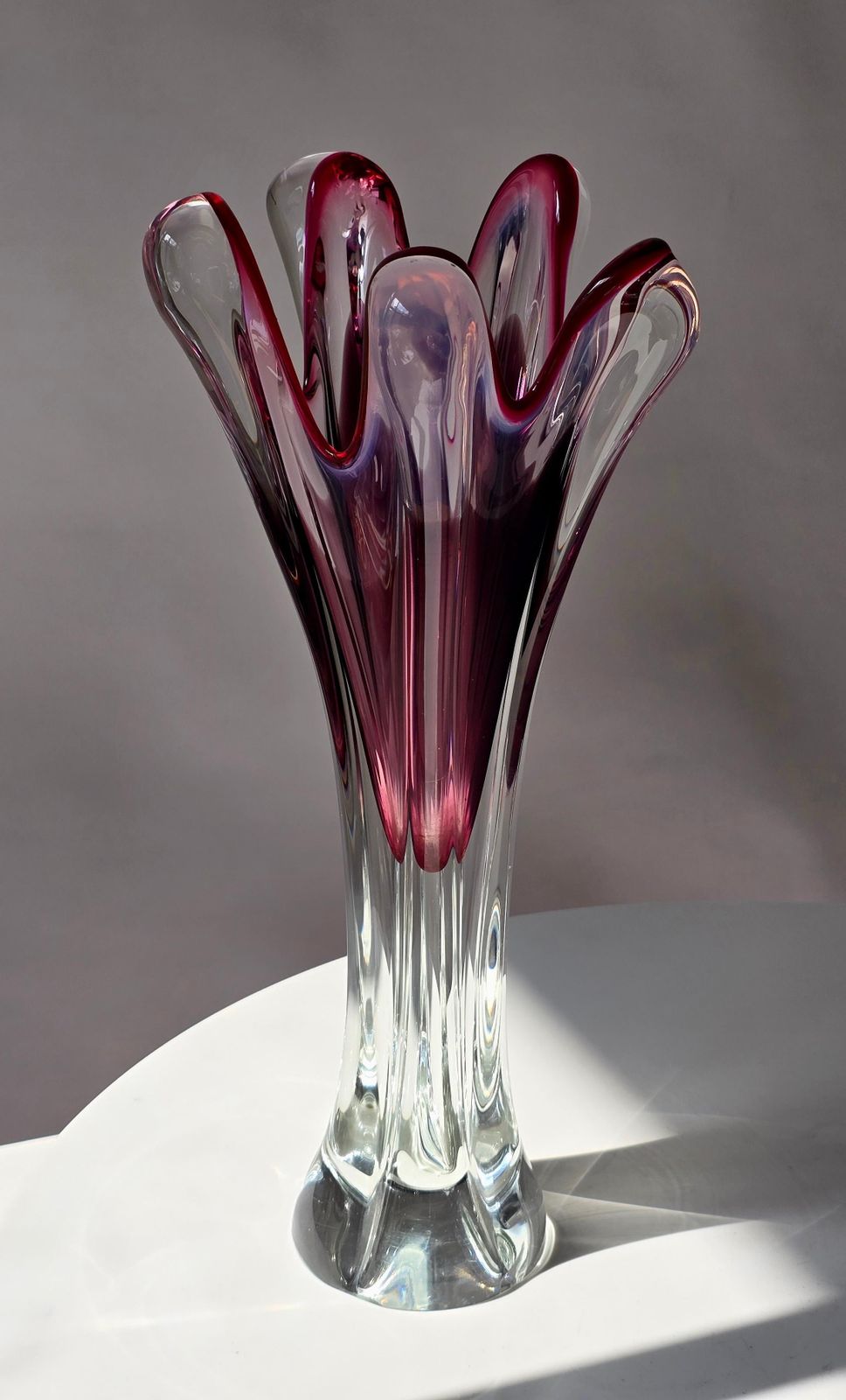 photo furniture Murano Sommerso Ruby Red Glass Vase With Five Lobes, Italy, 1960s