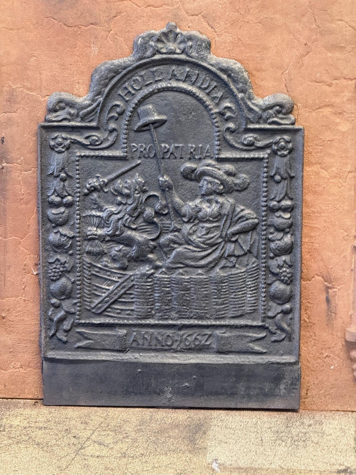 Early 19th Century Dutch 'Pro Patria' Fireback / Backsplash, Louis XIII Style photo for sale