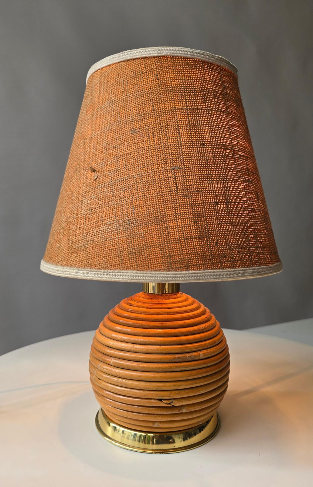 Pair Of 1970s Rattan & Brass Table Lamps – Organic Modern Boho Style photo furniture