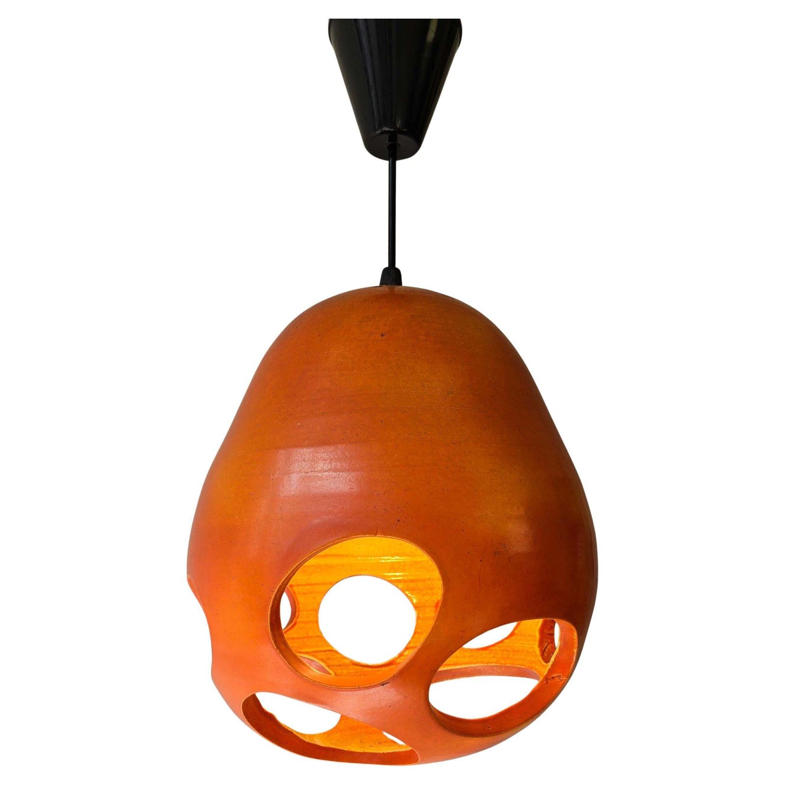 Mobach Orange Pierced Ceramic Pendant, Dutch Mid Century Modern