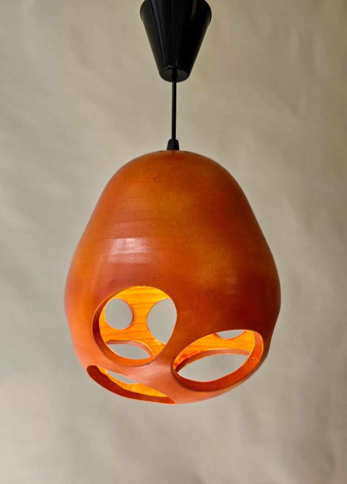 Mobach Orange Pierced Ceramic Pendant, Dutch Mid Century Modern photo furniture