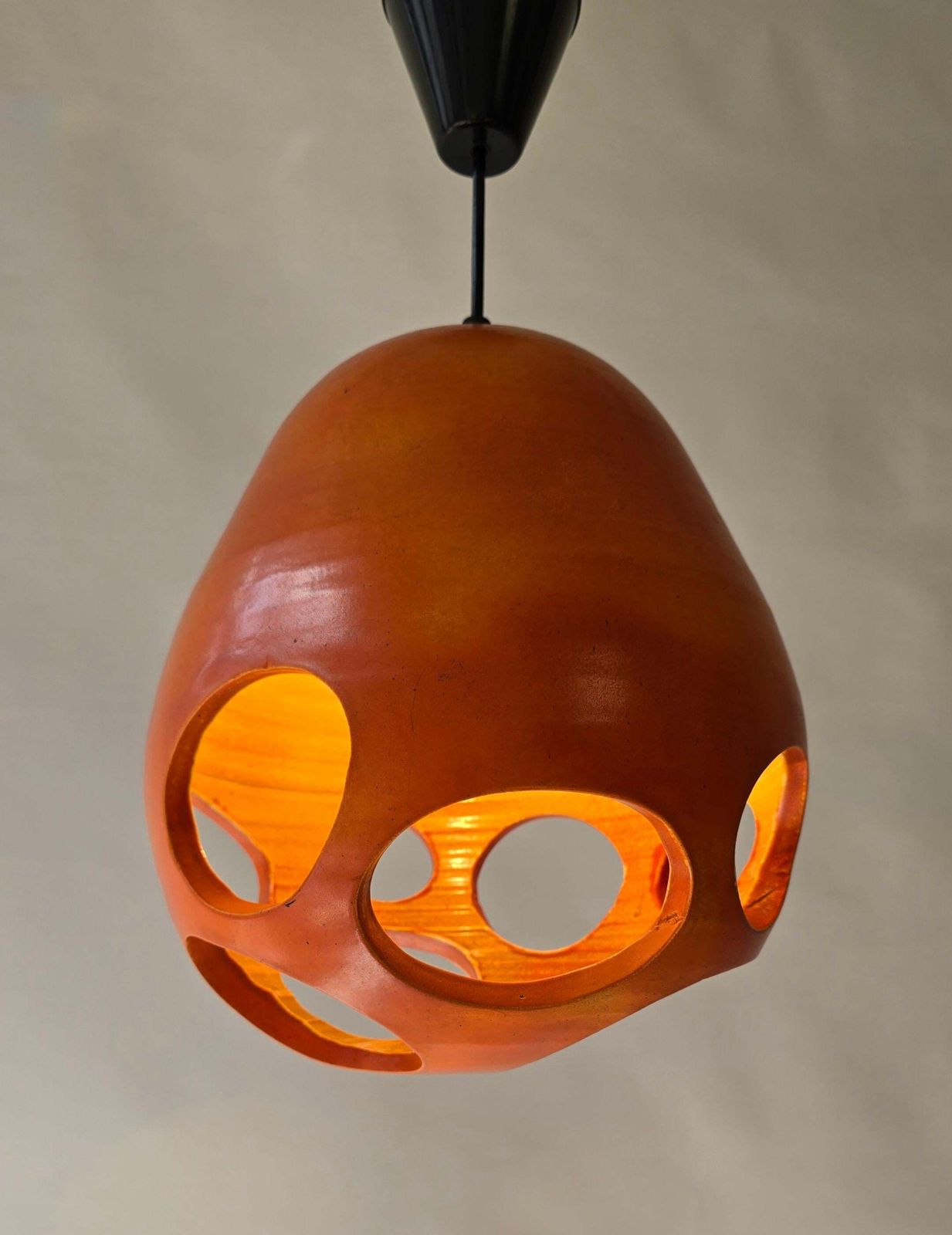 Mobach Orange Pierced Ceramic Pendant, Dutch Mid Century Modern photo 1636.0