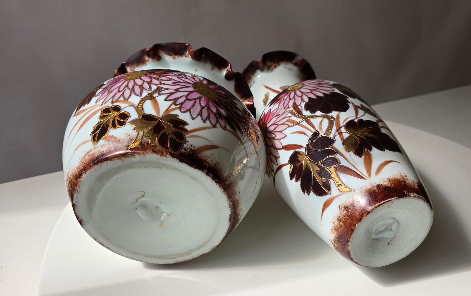 Pair Of French Art Nouveau Opaline Glass Vases With Enamel And Gilt Decoration photo vintage