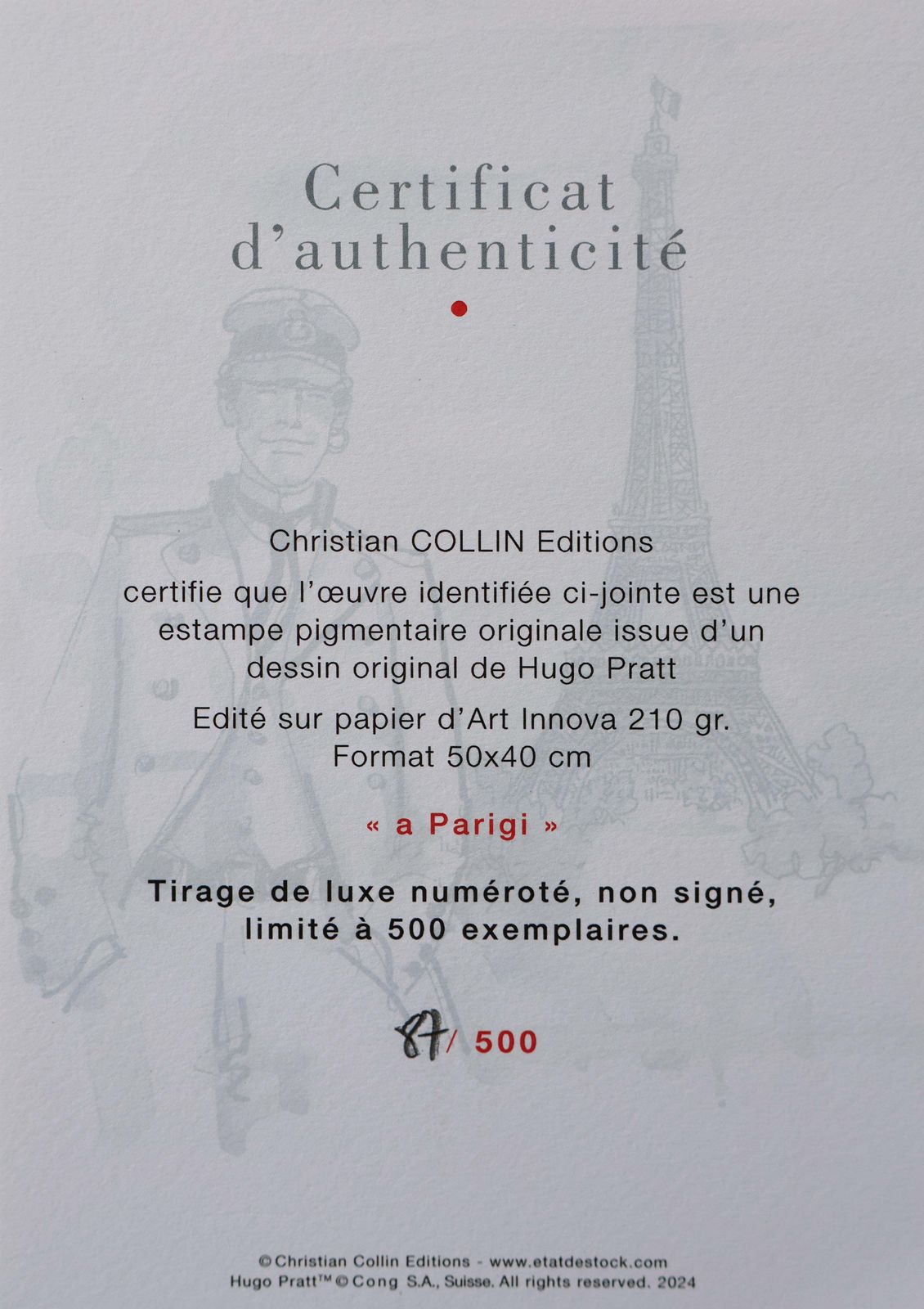 Art Hugo Prattcorto Maltese : Paris   Original Screenprint Ltd /5002025 photo