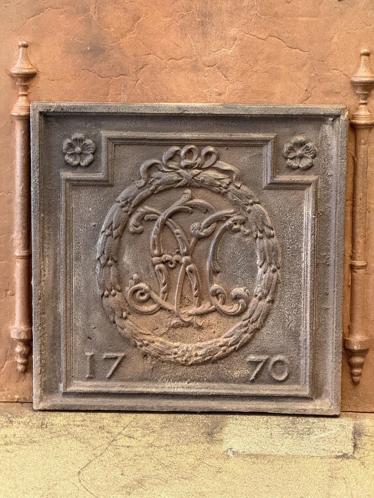 French 'Monogram' Fireback / Backsplash Louis XV Period, Dated 1770 photo 1304.0